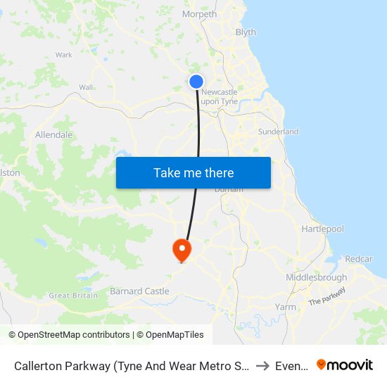 Callerton Parkway (Tyne And Wear Metro Station), Callerton Parkway to Evenwood map