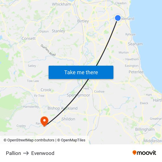 Pallion to Evenwood map