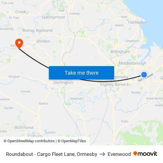 Roundabout - Cargo Fleet Lane, Ormesby to Evenwood map