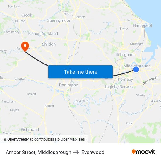 Amber Street, Middlesbrough to Evenwood map