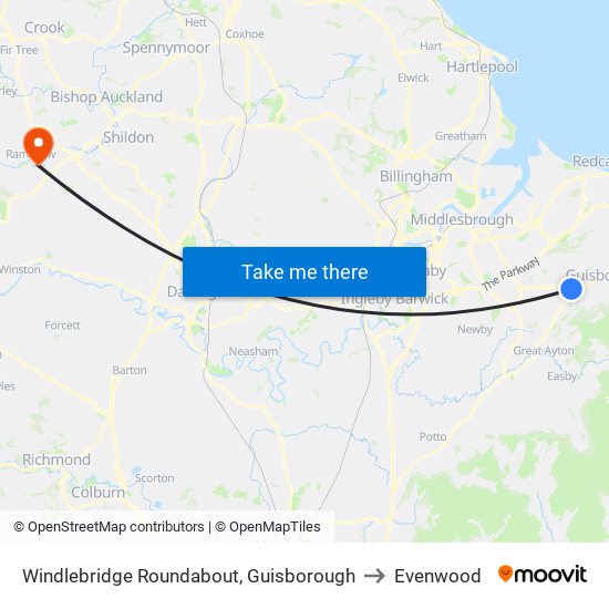 Windlebridge Roundabout, Guisborough to Evenwood map