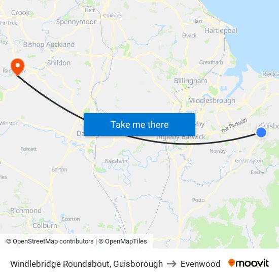 Windlebridge Roundabout, Guisborough to Evenwood map