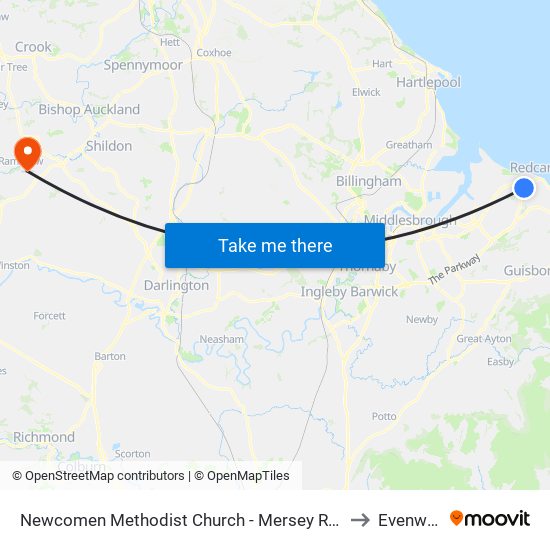 Newcomen Methodist Church - Mersey Road, Redcar to Evenwood map