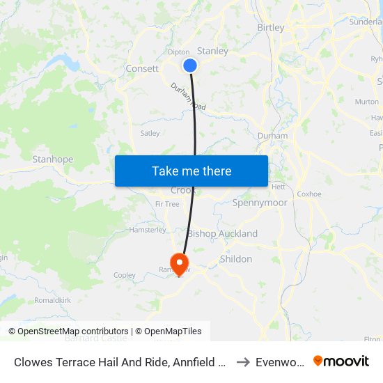 Clowes Terrace Hail And Ride, Annfield Plain to Evenwood map