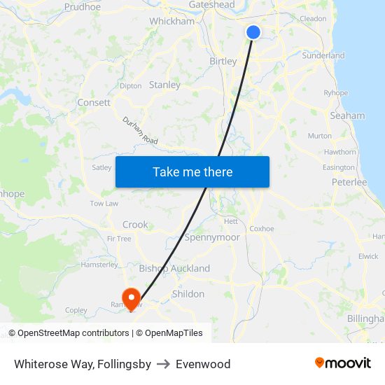 Whiterose Way, Follingsby to Evenwood map