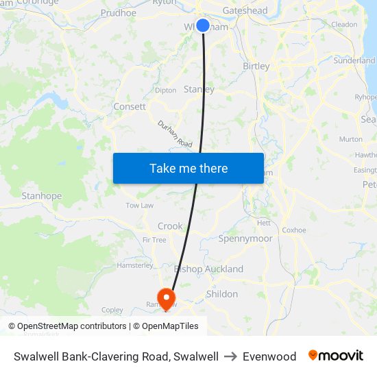 Swalwell Bank-Clavering Road, Swalwell to Evenwood map