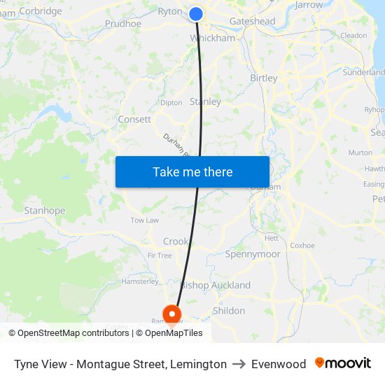 Tyne View - Montague Street, Lemington to Evenwood map