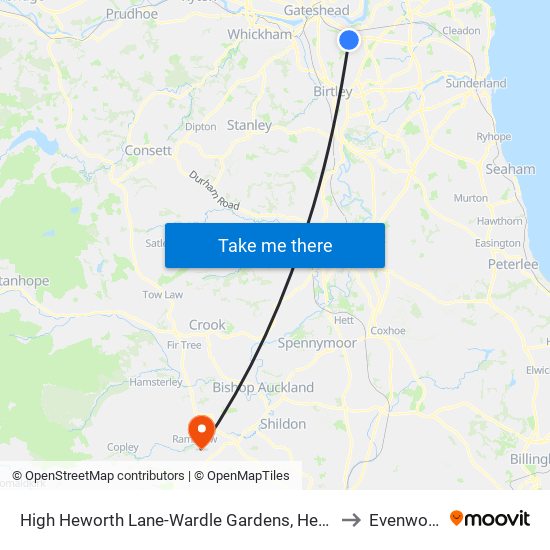 High Heworth Lane-Wardle Gardens, Heworth to Evenwood map