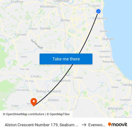 Alston Crescent-Number 179, Seaburn Dene to Evenwood map