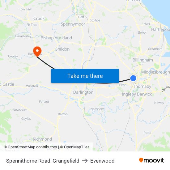 Spennithorne Road, Grangefield to Evenwood map