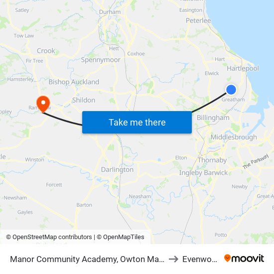 Manor Community Academy, Owton Manor to Evenwood map