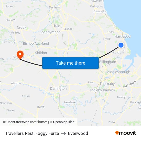 Travellers Rest, Foggy Furze to Evenwood map