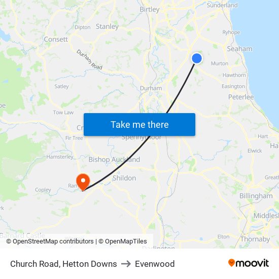 Church Road, Hetton Downs to Evenwood map