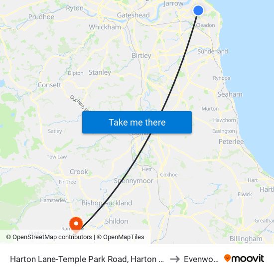 Harton Lane-Temple Park Road, Harton Moor to Evenwood map