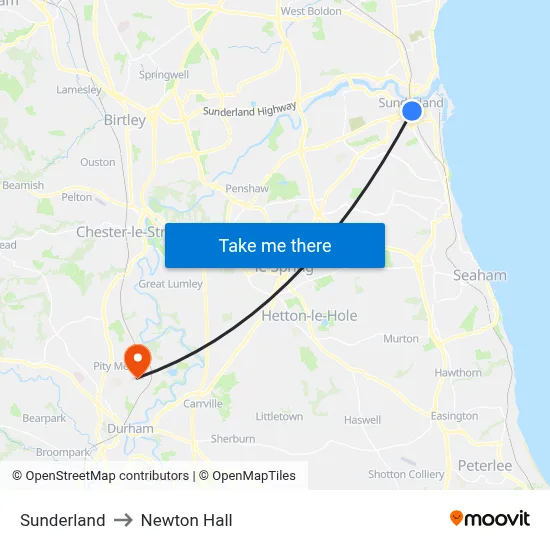 Sunderland to Newton Hall map