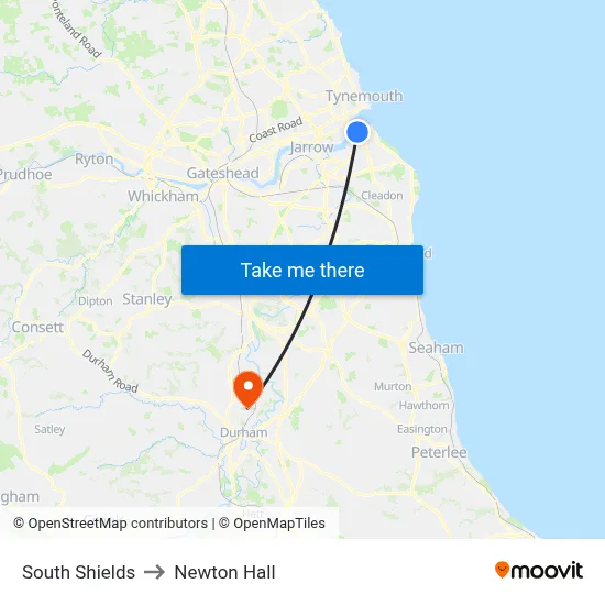 South Shields to Newton Hall map