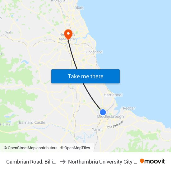 Cambrian Road, Billingham to Northumbria University City Campus map