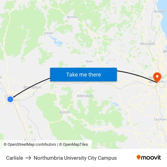 Carlisle to Northumbria University City Campus map