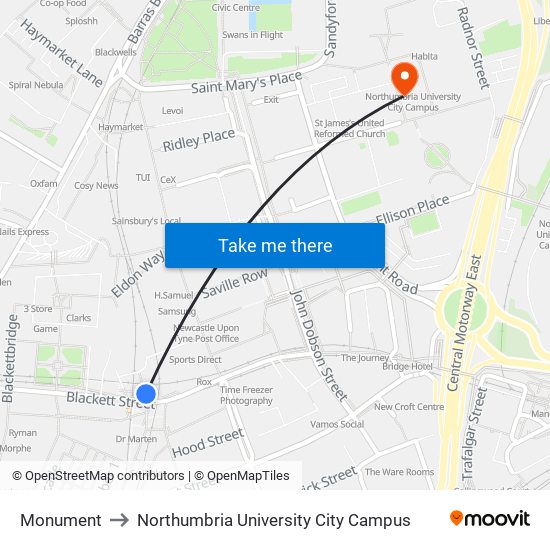 Monument to Northumbria University City Campus map