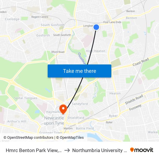 Hmrc Benton Park View, Longbenton to Northumbria University City Campus map