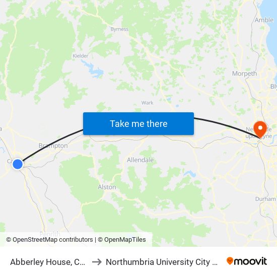 Abberley House, Carlisle to Northumbria University City Campus map