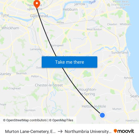 Murton Lane-Cemetery, Easington Lane to Northumbria University City Campus map