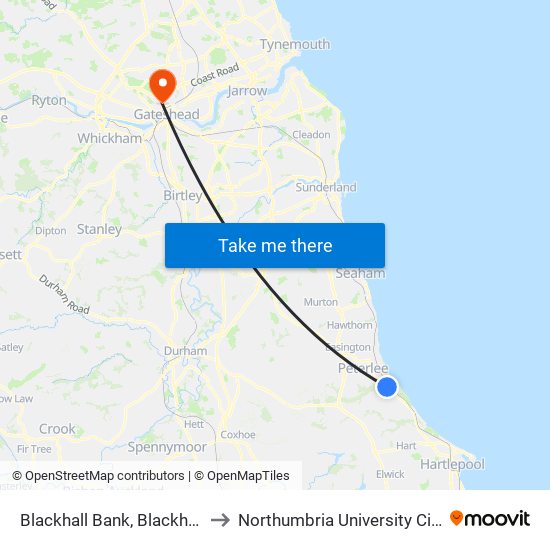 Blackhall Bank, Blackhall Colliery to Northumbria University City Campus map