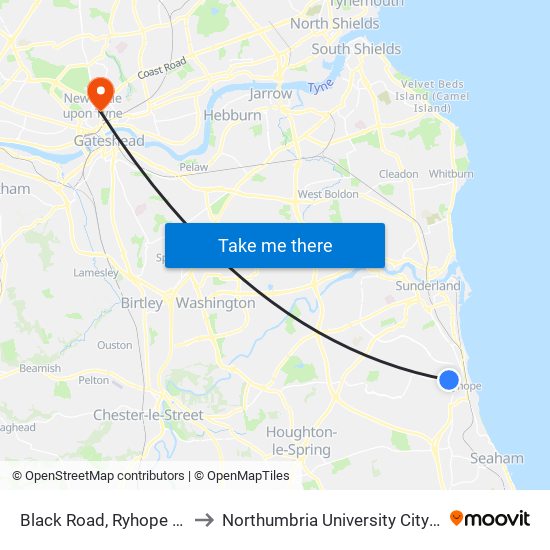 Black Road, Ryhope Colliery to Northumbria University City Campus map