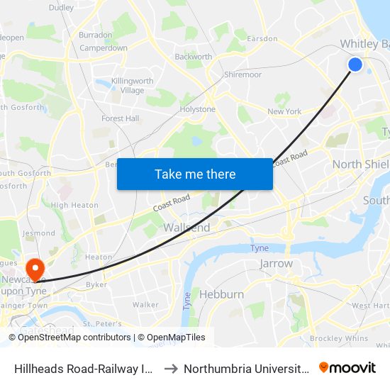 Hillheads Road-Railway Inn, Monkseaton to Northumbria University City Campus map