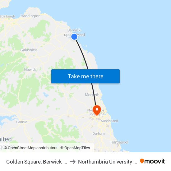 Golden Square, Berwick-Upon-Tweed to Northumbria University City Campus map