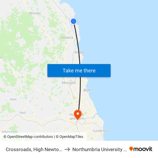 Crossroads, High Newton-By-The-Sea to Northumbria University City Campus map