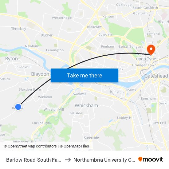Barlow Road-South Farm, Barlow to Northumbria University City Campus map