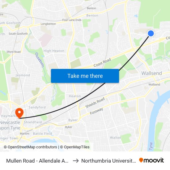 Mullen Road - Allendale Avenue, High Farm to Northumbria University City Campus map