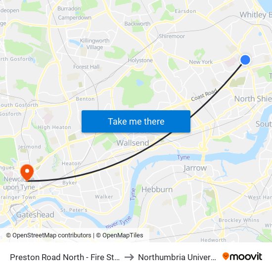 Preston Road North - Fire Station, Preston Grange to Northumbria University City Campus map