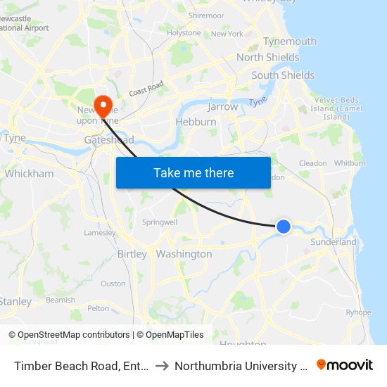 Timber Beach Road, Enterprise Park to Northumbria University City Campus map