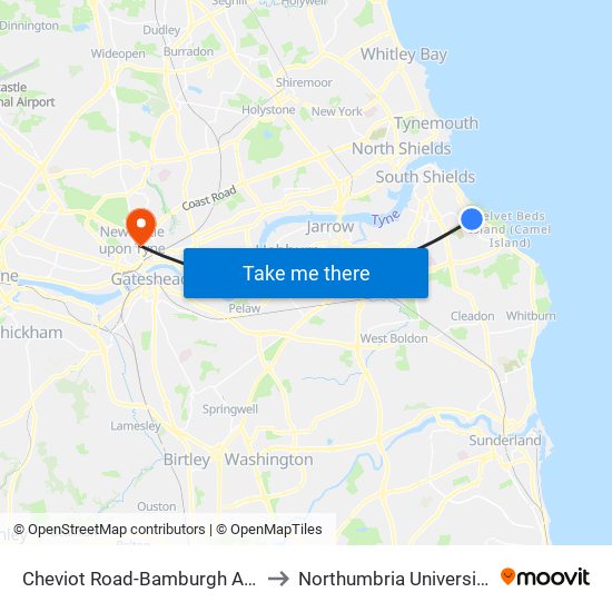 Cheviot Road-Bamburgh Avenue, Horsley Hill to Northumbria University City Campus map