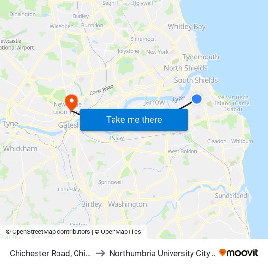 Chichester Road, Chichester to Northumbria University City Campus map