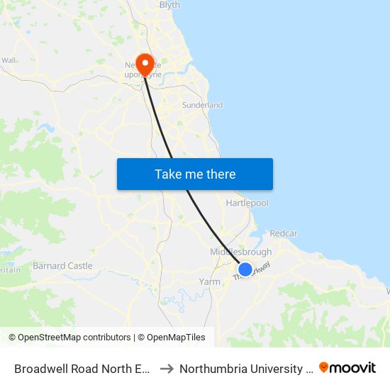 Broadwell Road North End, Easterside to Northumbria University City Campus map