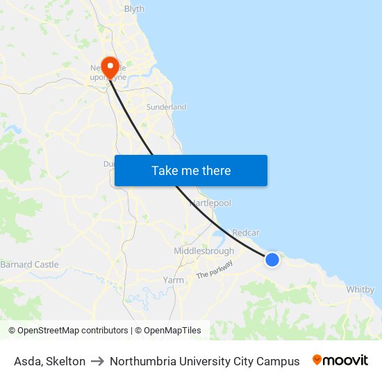 Asda, Skelton to Northumbria University City Campus map