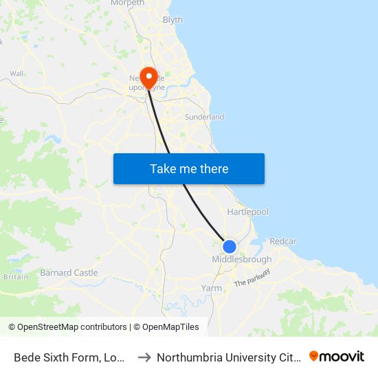 Bede Sixth Form, Low Grange to Northumbria University City Campus map