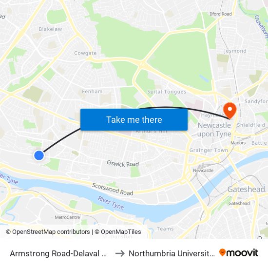 Armstrong Road-Delaval Road, Scotswood to Northumbria University City Campus map