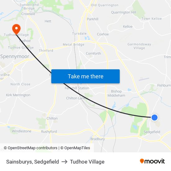 Sainsburys, Sedgefield to Tudhoe Village map