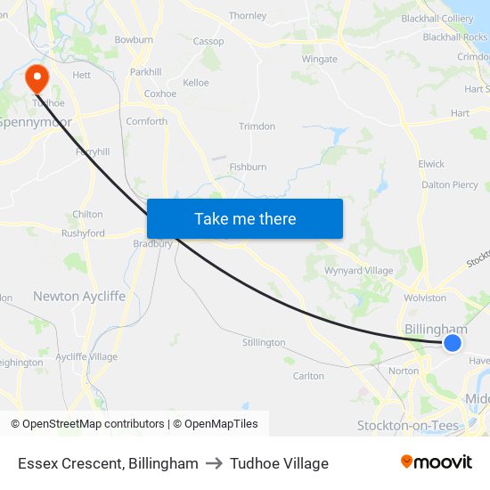 Essex Crescent, Billingham to Tudhoe Village map