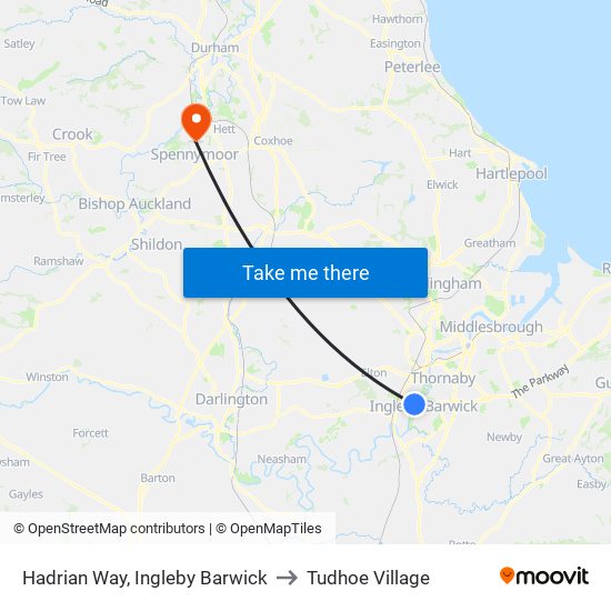 Hadrian Way, Ingleby Barwick to Tudhoe Village map