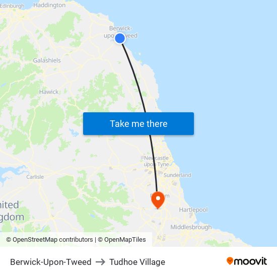 Berwick-Upon-Tweed to Tudhoe Village map