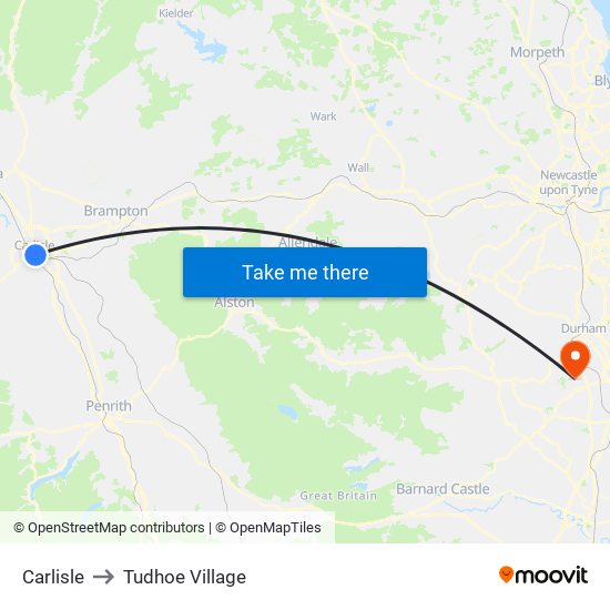 Carlisle to Tudhoe Village map