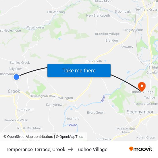 Temperance Terrace, Crook to Tudhoe Village map