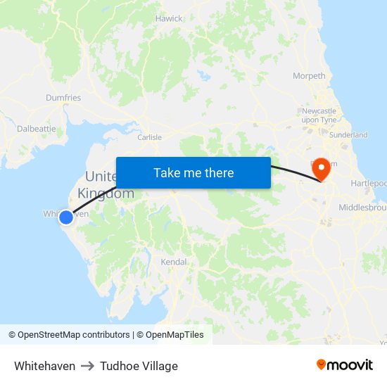 Whitehaven to Tudhoe Village map