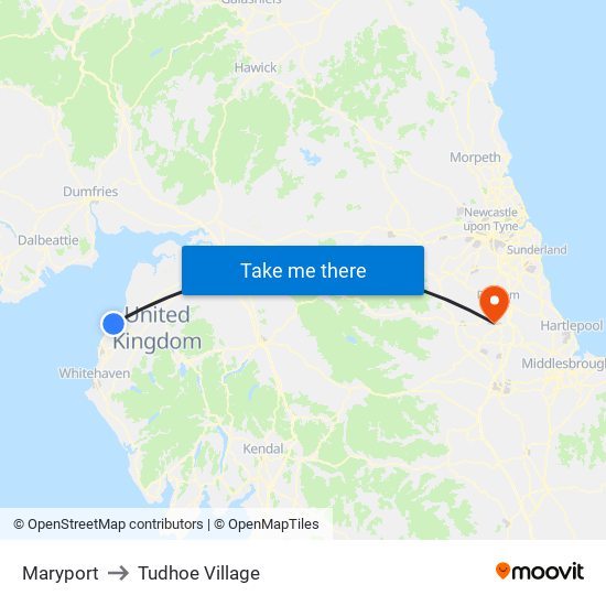 Maryport to Tudhoe Village map