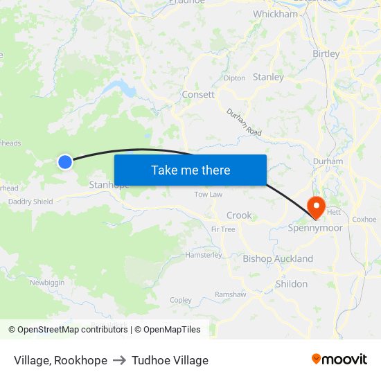 Village, Rookhope to Tudhoe Village map